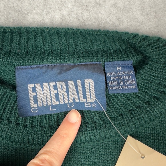 NWT Vintage Emerald Club Sweater M Green Crew Neck Argyle Pattern Long Sleeves‎ - Picture 5 of 10